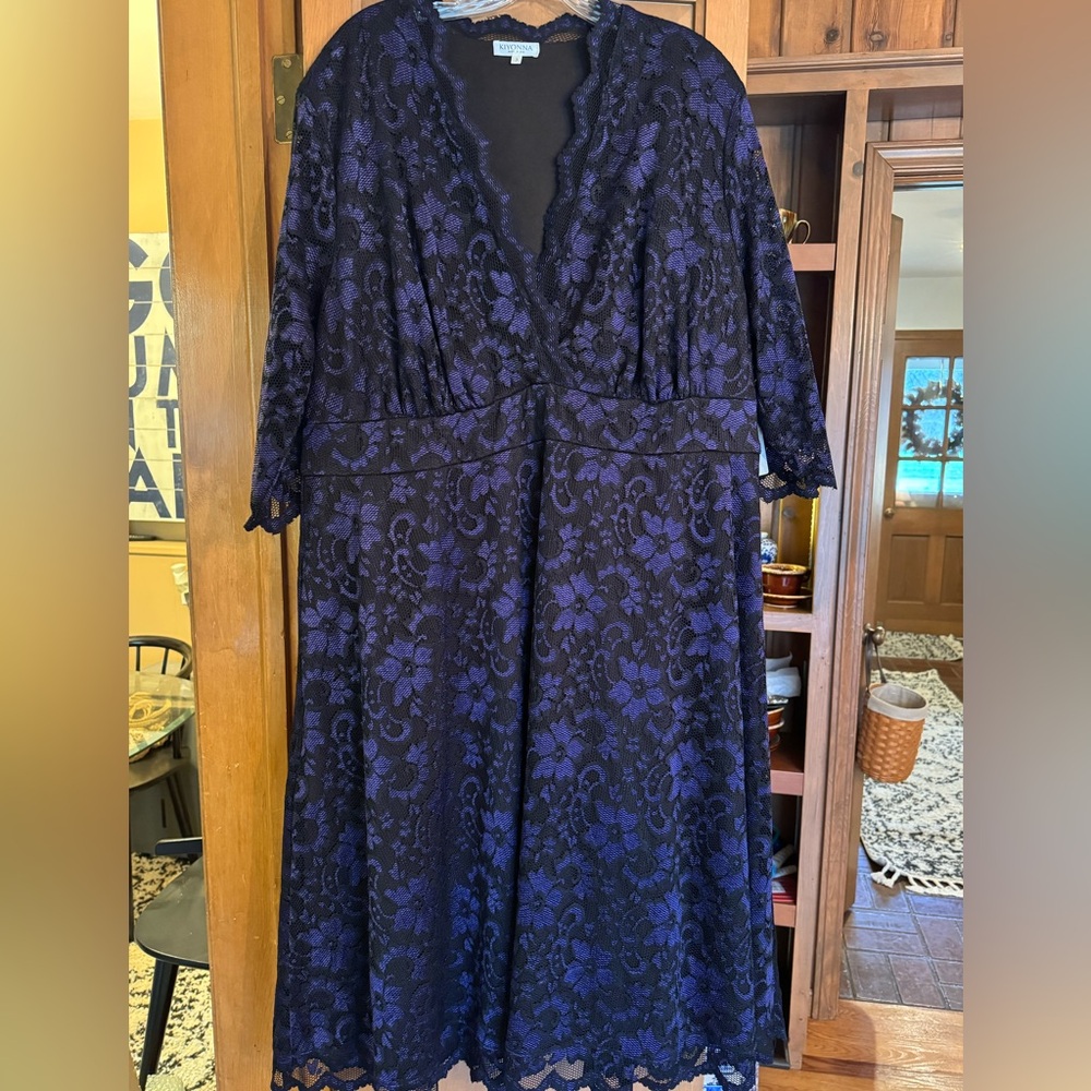 Kiyonna 3x Brand New With Tags Violet Noir Purple Lace Dresss 3/4 Sleeve
